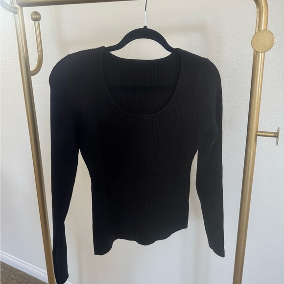 Black Ribbed Poncho Style Long Sleeve Top - Picture 3 of 5